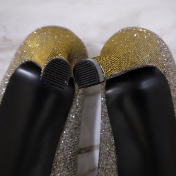 Nine West | Gold Silver Metallic Sparkle Peep Toe Heels | Size 7M - Picture 10 of 14